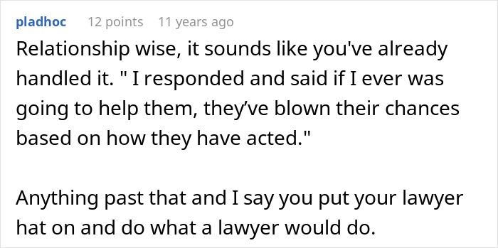 Screenshot of an online comment about a woman protecting her new career from friends who expect free advice.