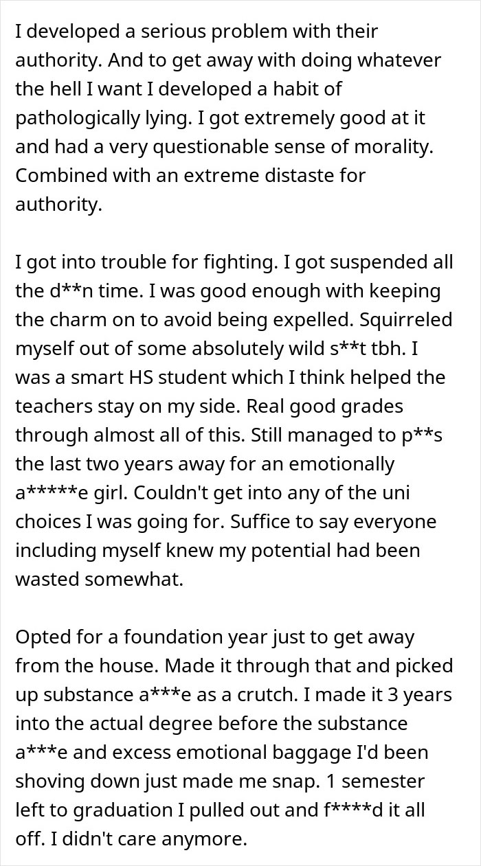 Text excerpt showing a dad's reflection on his children and their perceived failures from his perspective. Text excerpt showing a dad's reflection on his children and their perceived failures from his perspective.