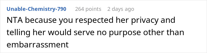 Screenshot of a Reddit comment explaining why a guy refuses to embarrass his roommate by respecting her privacy.