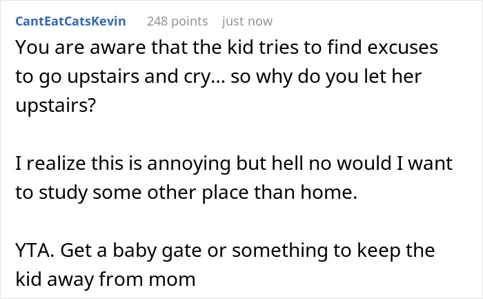 Screenshot of an online comment discussing a dad struggling to keep toddler from mom so she can study.