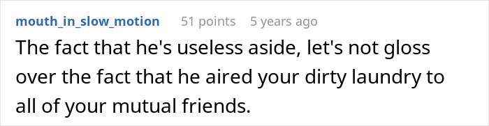Screenshot of a Reddit comment criticizing a man wanting to move in without learning chores, receiving a reality check.