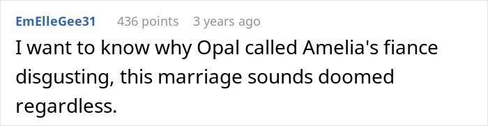 Comment text on a social media post about a mom clinging to her daughter’s wedding dress amid family tension. Comment text on a social media post about a mom clinging to her daughter’s wedding dress amid family tension.