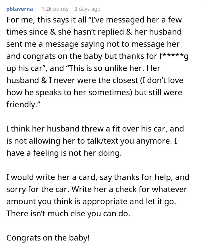 Woman gives birth in friends' car, feeling confused and ignored after their sudden silence following the event.