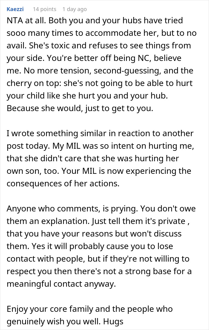Textual comment about toxic mother-in-law mistreating daughter-in-law and going no-contact after hospital incident. Textual comment about toxic mother-in-law mistreating daughter-in-law and going no-contact after hospital incident.