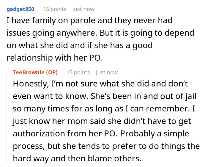 Reddit discussion about family on parole and challenges with parole officer and personal responsibility. Reddit discussion about family on parole and challenges with parole officer and personal responsibility.