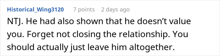 Screenshot of an online comment discussing a man&rsquo;s plan to open relationship backfiring with a younger coworker.