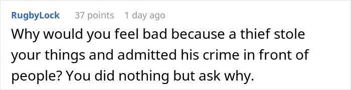 Comment about a man stealing colleague&rsquo;s extra-spicy lunch and blaming her for his own regret and fiery mouth.