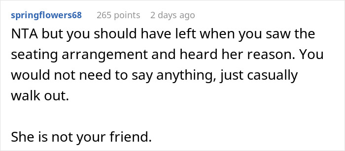 Screenshot of a Reddit comment discussing drama caused by birthday host excluding bestie&rsquo;s boyfriend from the party table.