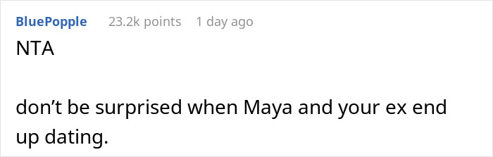 Comment on online post about woman blasted for skipping birthday party her sister organized due to ex being invited.