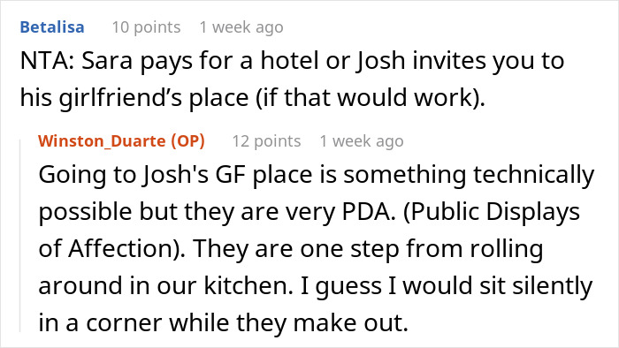 Screenshot of an online forum discussion about refusing to pay for a hotel to help a roommate lie to her conservative family.