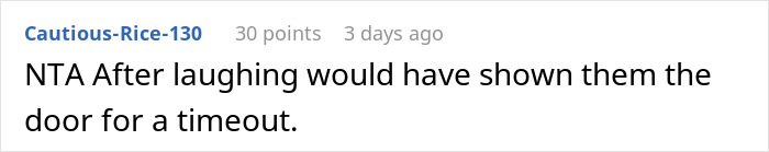 Text comment about in-laws refusing to help with childcare and wanting to move in, sparking conflict and frustration.