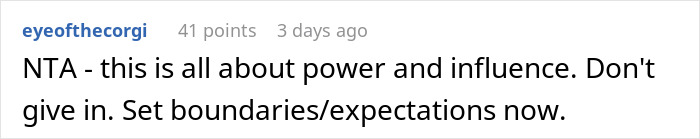 Comment text on a social media post about in-laws trying to claim naming rights to an unborn baby and parents setting boundaries. Comment text on a social media post about in-laws trying to claim naming rights to an unborn baby and parents setting boundaries.