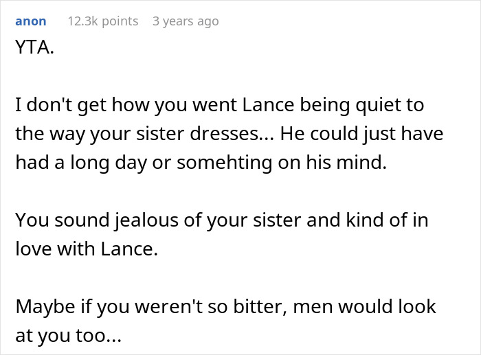 Comment on a forum about a woman&rsquo;s nasty comment backfiring related to how her husband takes her seriously and dresses.