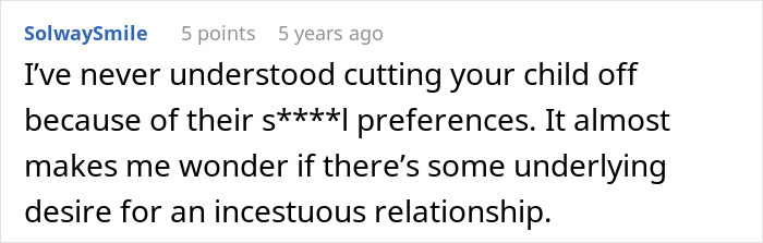 Screenshot of a comment discussing family shock and disownment related to a gay son&rsquo;s extravagant wedding.