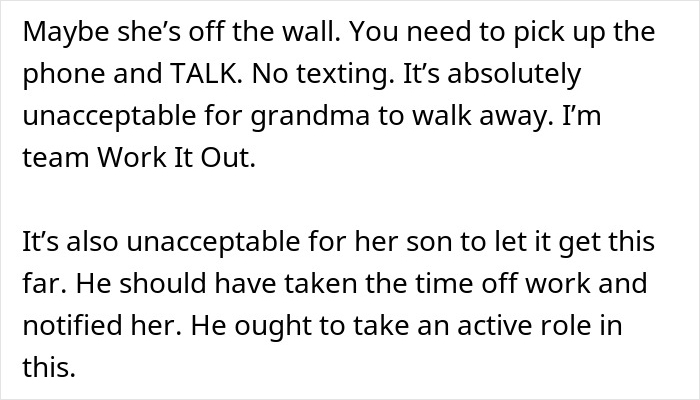 Text message conversation about resolving conflict with grandma after inappropriate baby shower idea rejection.