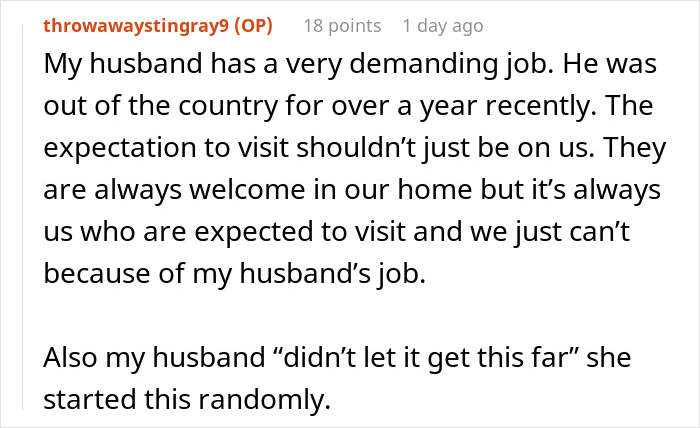 Reddit comment about demanding job and frustration after inappropriate baby shower idea was rejected by mother-in-law.