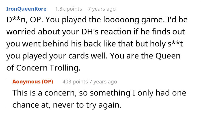 Reddit conversation discussing MIL and DIL conflict with strategic long game and furniture rearrangement tactics.