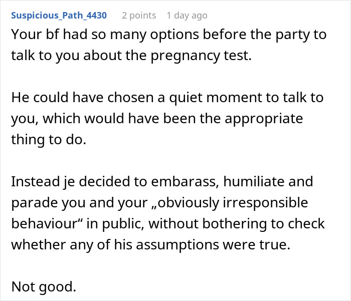 Reddit comment criticizes man who shows true colors after assuming fianc&eacute;e is pregnant, leaving her shocked and humiliated in public.