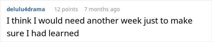 Screenshot of a social media comment where a user reflects on not having learned a lesson yet before needing more time.