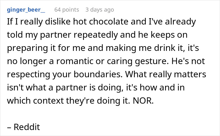 Reddit user explaining how a man's lovey-dovey morning kisses annoy his tired girlfriend who feels fed up with them.