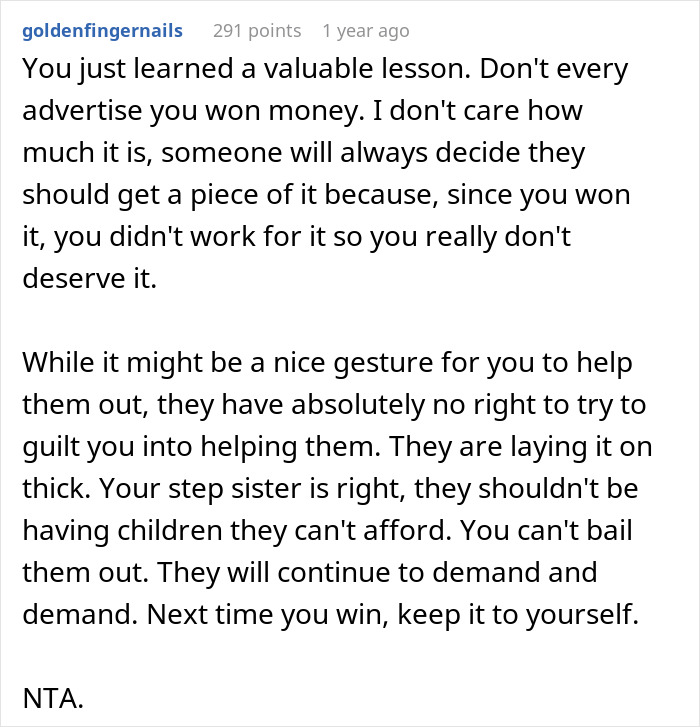 Teen receives stepsister&rsquo;s support after stepmom calls her selfish and cruel for spending money on herself.