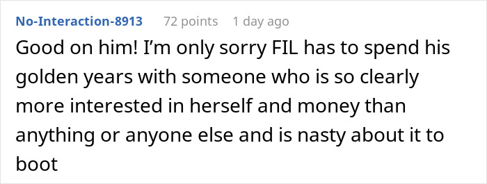 Screenshot of Reddit comment about greedy mom and dad's inheritance plans, black text on white background