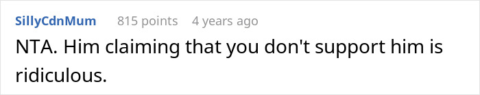 Screenshot of an online comment stating disagreement, discussing support in a relationship after relocating for career.