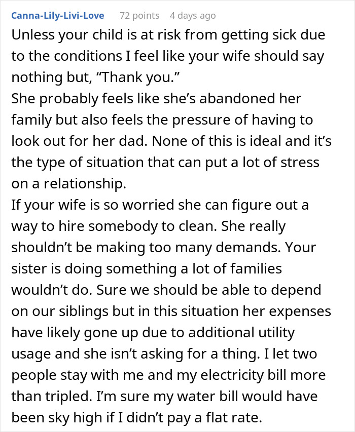Commenter discusses stress from woman complaining about her sister-in-law despite free housing, causing tension with hubby. Commenter discusses stress from woman complaining about her sister-in-law despite free housing, causing tension with hubby.