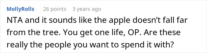 Screenshot of a forum comment discussing a man calling his daughter-in-law fat in front of everyone while her husband laughs and defends him.