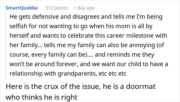 Comment discussing frustration with overbearing MIL making plans without knowledge and setting boundaries with her.