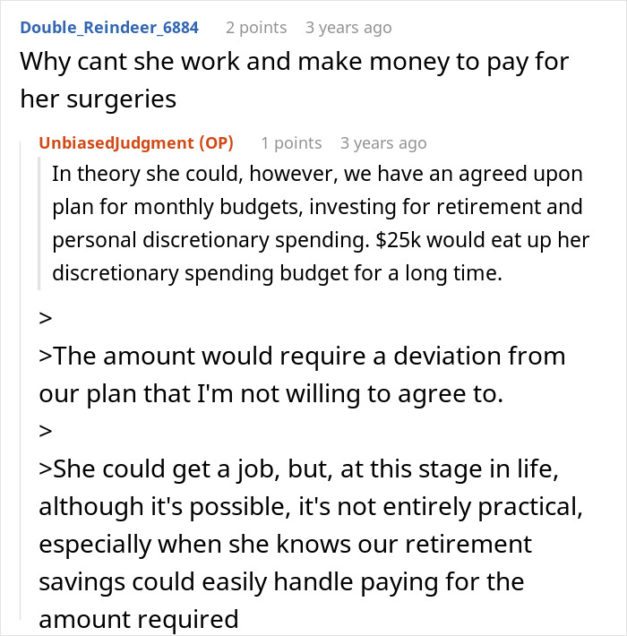 Reddit discussion on wife’s cosmetic upgrade, husband reluctant to adjust budget amid concerns of infidelity and financial strain. Reddit discussion on wife’s cosmetic upgrade, husband reluctant to adjust budget amid concerns of infidelity and financial strain.
