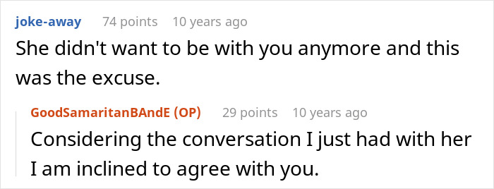 Screenshot of an online conversation discussing a guy&rsquo;s heroic actions and realization he wasn&rsquo;t the problem after all.