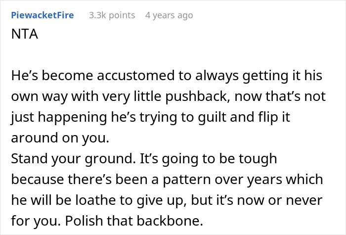 Comment discussing a woman refusing to move again after decades relocating for husband&rsquo;s career, advising to stand firm.