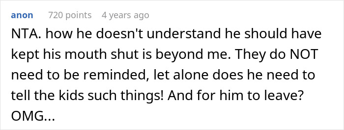 Screenshot of a forum comment discussing a guy saying the wrong thing about a late brother-in-law at Thanksgiving.