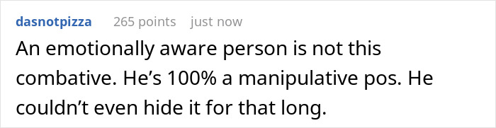 Comment discussing a manipulative person who turns boundaries into emotional and therapy battles in a conversation.
