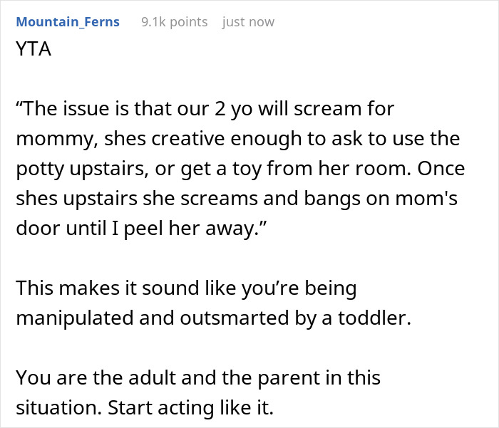 Alt text: Dad struggling to keep toddler away from mom who needs to study, showing he&rsquo;s being outsmarted by a 2-year-old child.