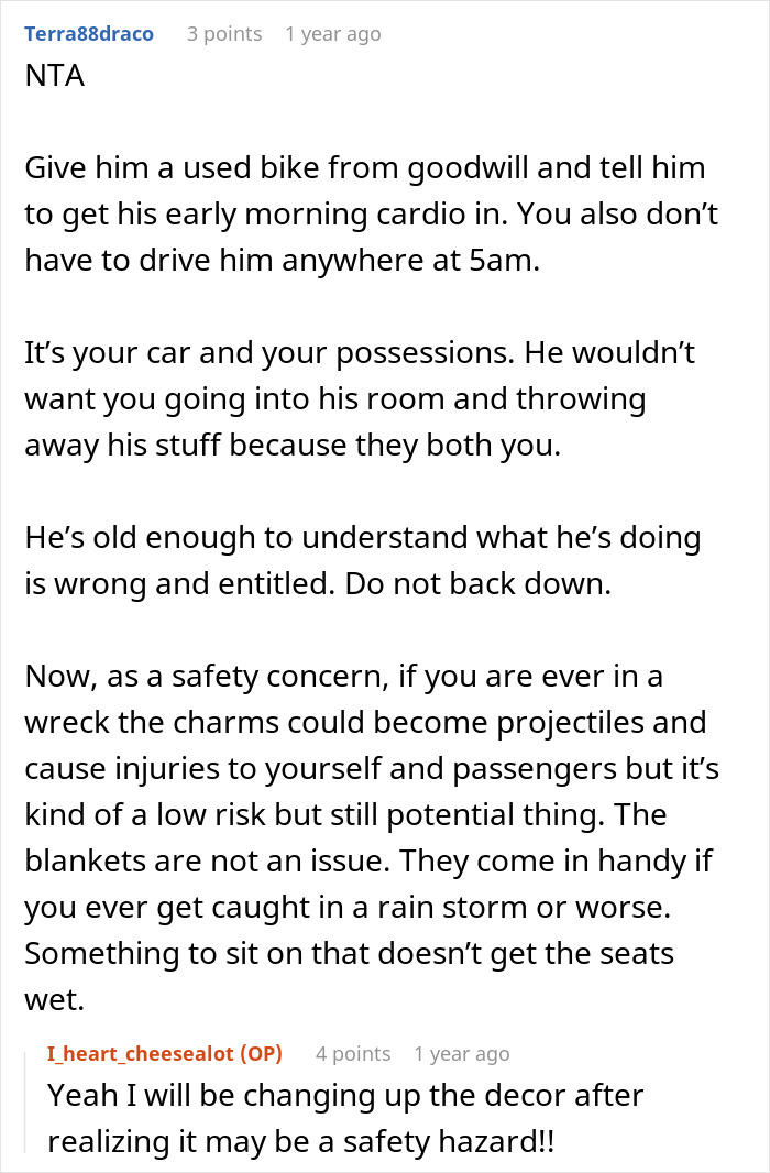 Comment discussion about sister refusing to drive ungrateful brother who trashed her girly car and won&rsquo;t get his own license.