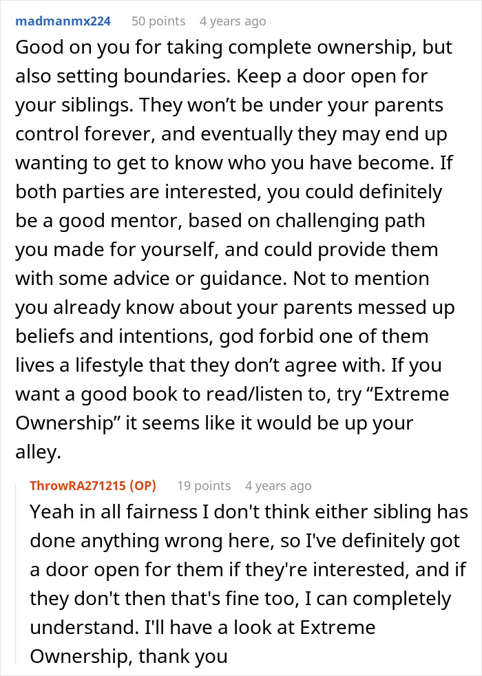 Reddit comments discussing family forgiveness and setting boundaries after a man beat his brother five years ago.