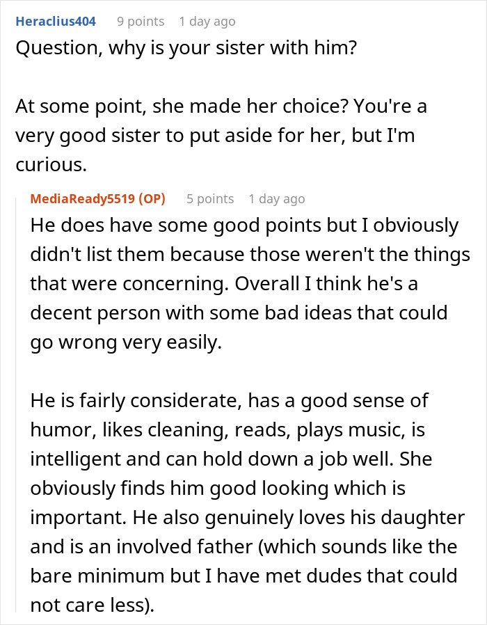 Reddit conversation showing a woman worried about her sister becoming a tradwife and secretly starting a fund for her.