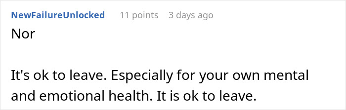 Screenshot of an online comment emphasizing mental and emotional health in a conversation about stepdaughters&rsquo; gift pushing a woman to her limits.