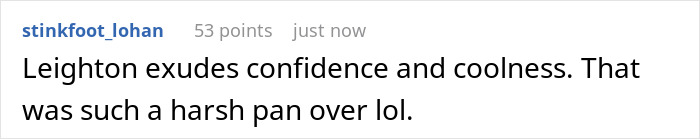 Comment text on a social media platform discussing Leighton Meester’s confident demeanor amid Ariana Grande being roasted. Comment text on a social media platform discussing Leighton Meester’s confident demeanor amid Ariana Grande being roasted.