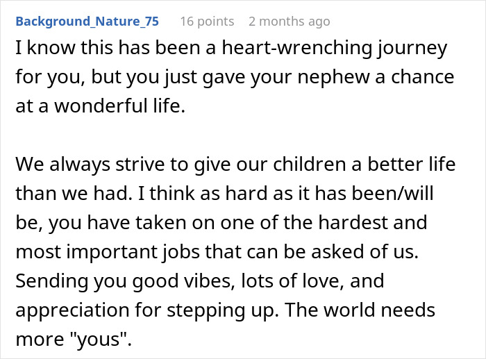 Comment expressing support for a stressed and overwhelmed mom of 6 babysitting her brother's son.