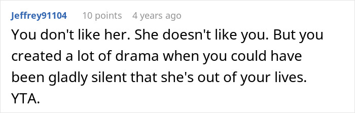 Screenshot of a user comment discussing drama and tension about ruining family relationship lying MIL issues.