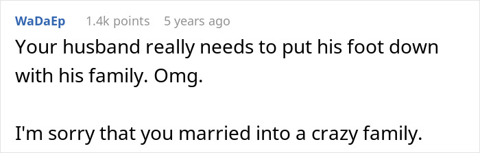 Screenshot of a comment discussing family boundaries related to a cousin with cancer wanting to borrow a baby to experience motherhood.