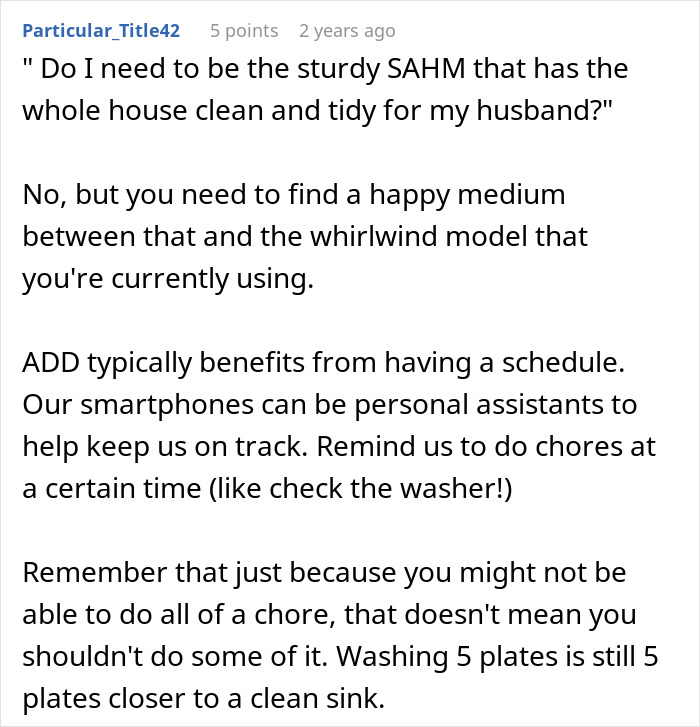 Text post about not doing enough as a SAHM, discussing schedules, chores, and managing ADD with smartphones.