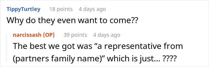 Online discussion about estranged relatives demanding access to a wedding they were never invited to.