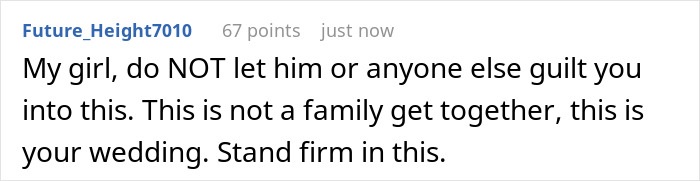 Comment on social media post about guy's proposal idea during sister's wedding, mentioning bridezilla and refusal. Comment on social media post about guy's proposal idea during sister's wedding, mentioning bridezilla and refusal.
