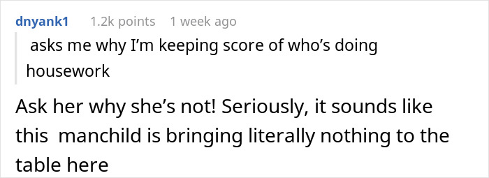Text conversation discussing a mom and boyfriend in food drama over housework responsibilities and contributions.
