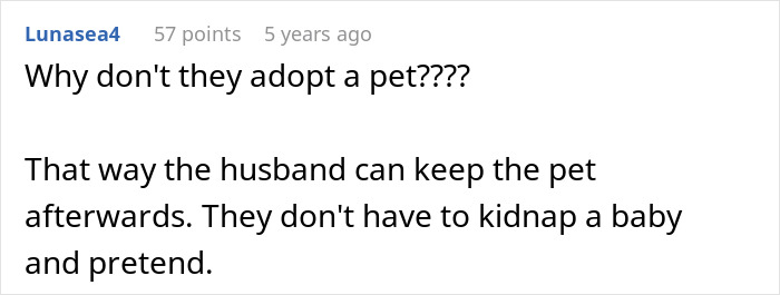 Screenshot of an online comment discussing a cousin with cancer wanting to borrow a baby to experience motherhood.