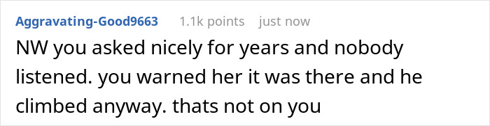 Comment discussing a person ignoring complaints about her son climbing a fence and someone taking steps to protect privacy. Comment discussing a person ignoring complaints about her son climbing a fence and someone taking steps to protect privacy.